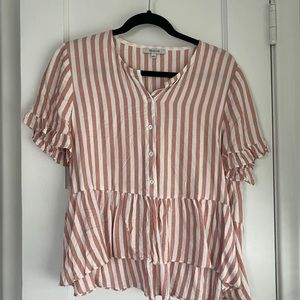Madewell Pink/White striped peplum blouse
